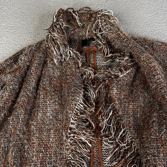 Wool Blend Open Front Fringe Sweater Womens P Brown Beige Knit Boho Intermix - Picture 3 of 13